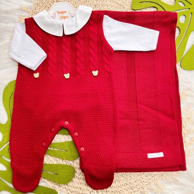  Saída de Maternidade Henry Salopete - Vermelho Manta Canelada